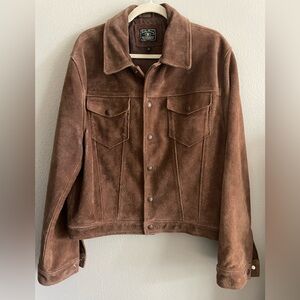 Lucky Brand Dungarees America 100% Leather Chocolate Suede Trucker Jacket Large